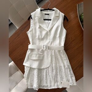 White Sleeveless Lace Mini Dress